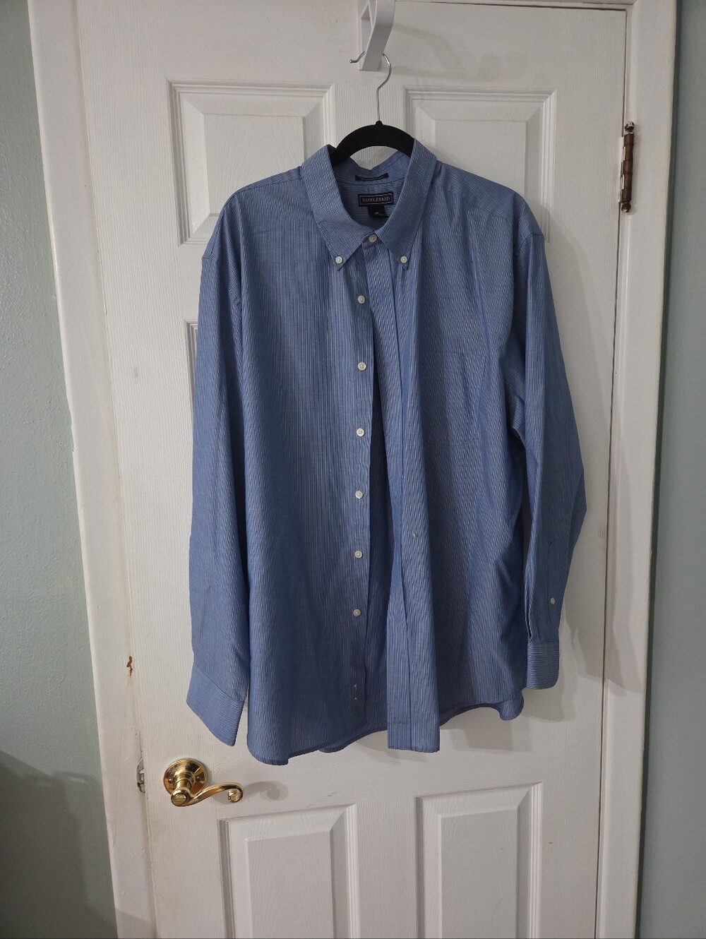 Saddlebred Men's Blue Striped Long Sleeve, Wtinkle Free Dress Shirt. XXL